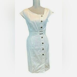 WHBM  White Asymmetrical Button Pencil Sheath Dress. Size 4
